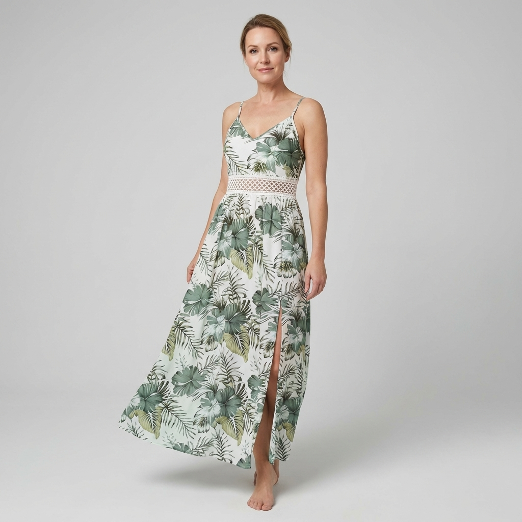 AMELY | Maxikleid mit tropischem Blumenmuster & elegantem Schlitz