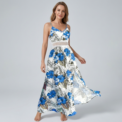 AMELY | Maxikleid mit tropischem Blumenmuster & elegantem Schlitz