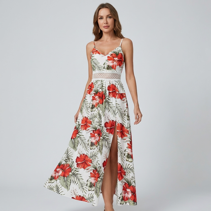 AMELY | Maxikleid mit tropischem Blumenmuster & elegantem Schlitz