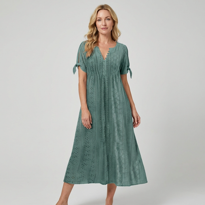 LIVIA | Maxi Kleid mit Stickerei und Schleifenärmeln