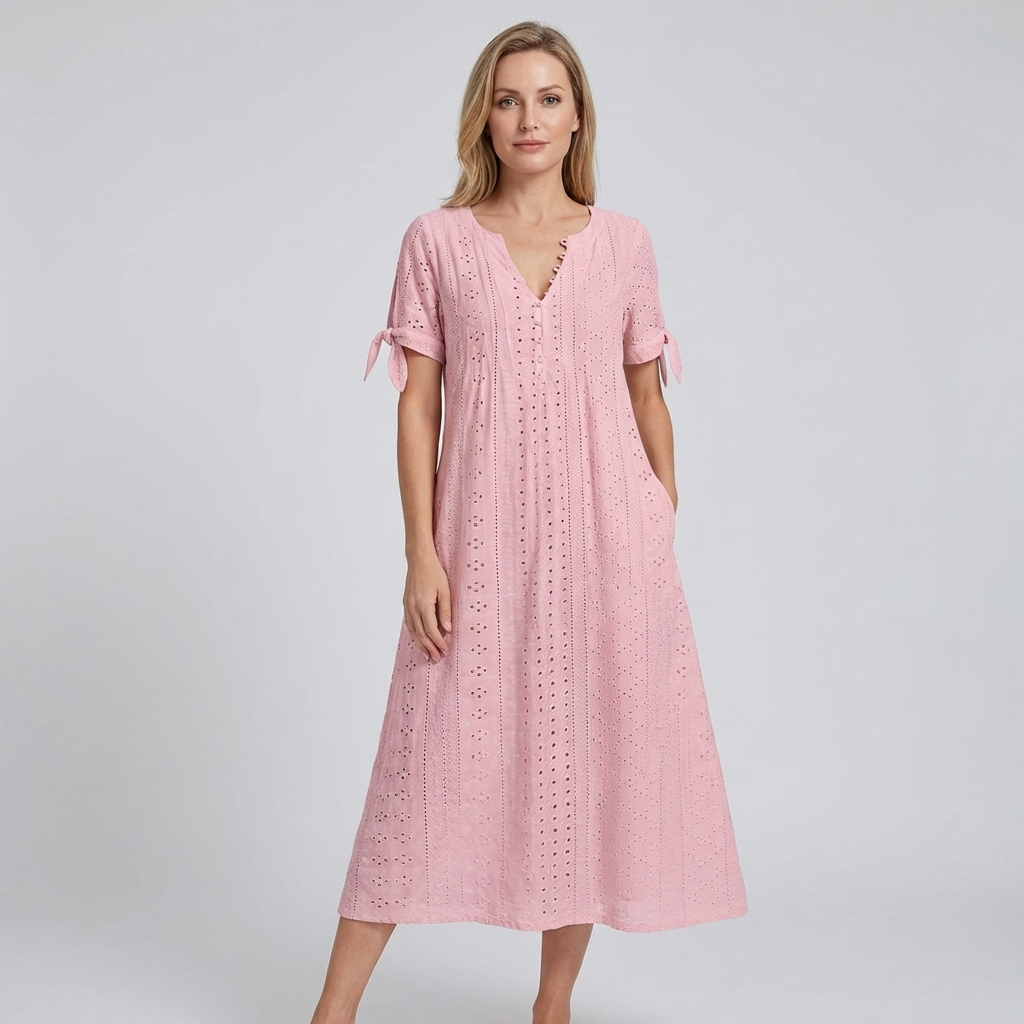LIVIA | Maxi Kleid mit Stickerei und Schleifenärmeln