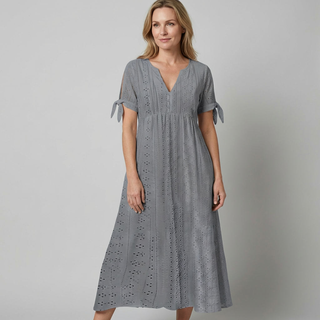 LIVIA | Maxi Kleid mit Stickerei und Schleifenärmeln