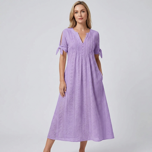 LIVIA | Maxi Kleid mit Stickerei und Schleifenärmeln