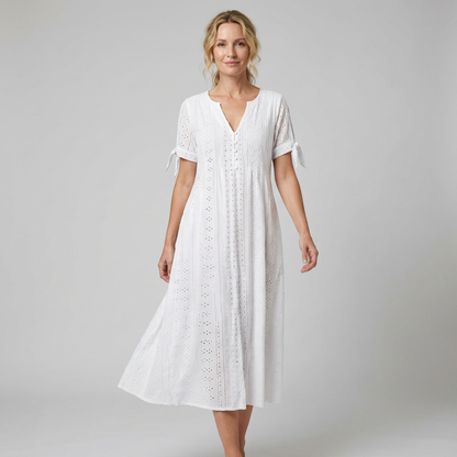 LIVIA | Maxi Kleid mit Stickerei und Schleifenärmeln