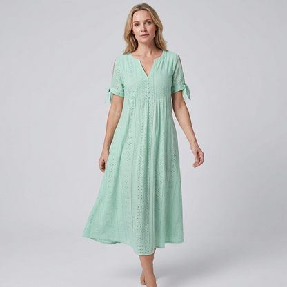 LIVIA | Maxi Kleid mit Stickerei und Schleifenärmeln
