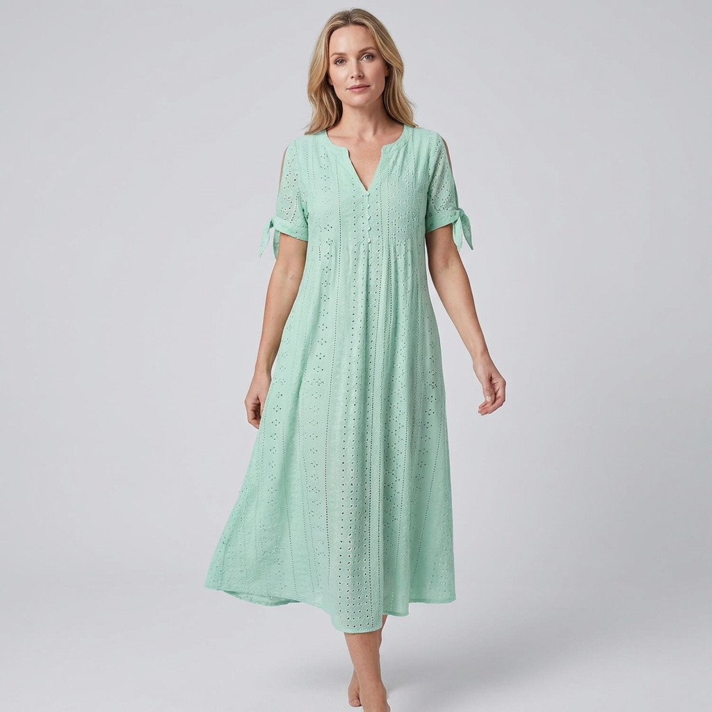 LIVIA | Maxi Kleid mit Stickerei und Schleifenärmeln