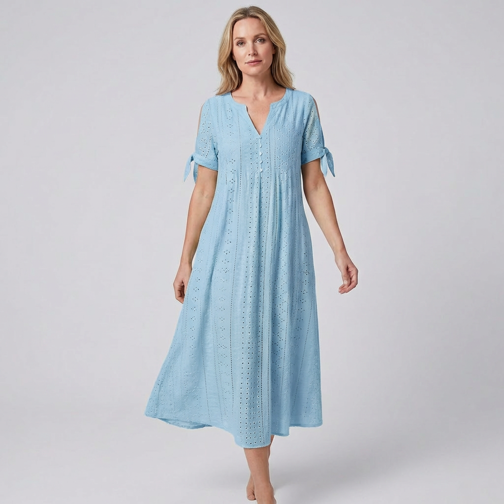 LIVIA | Maxi Kleid mit Stickerei und Schleifenärmeln