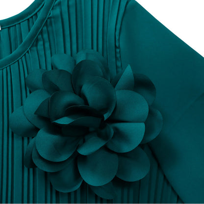 LISA - Damen 3/4-Ärmel Falten Midi Kleid mit Gürtel